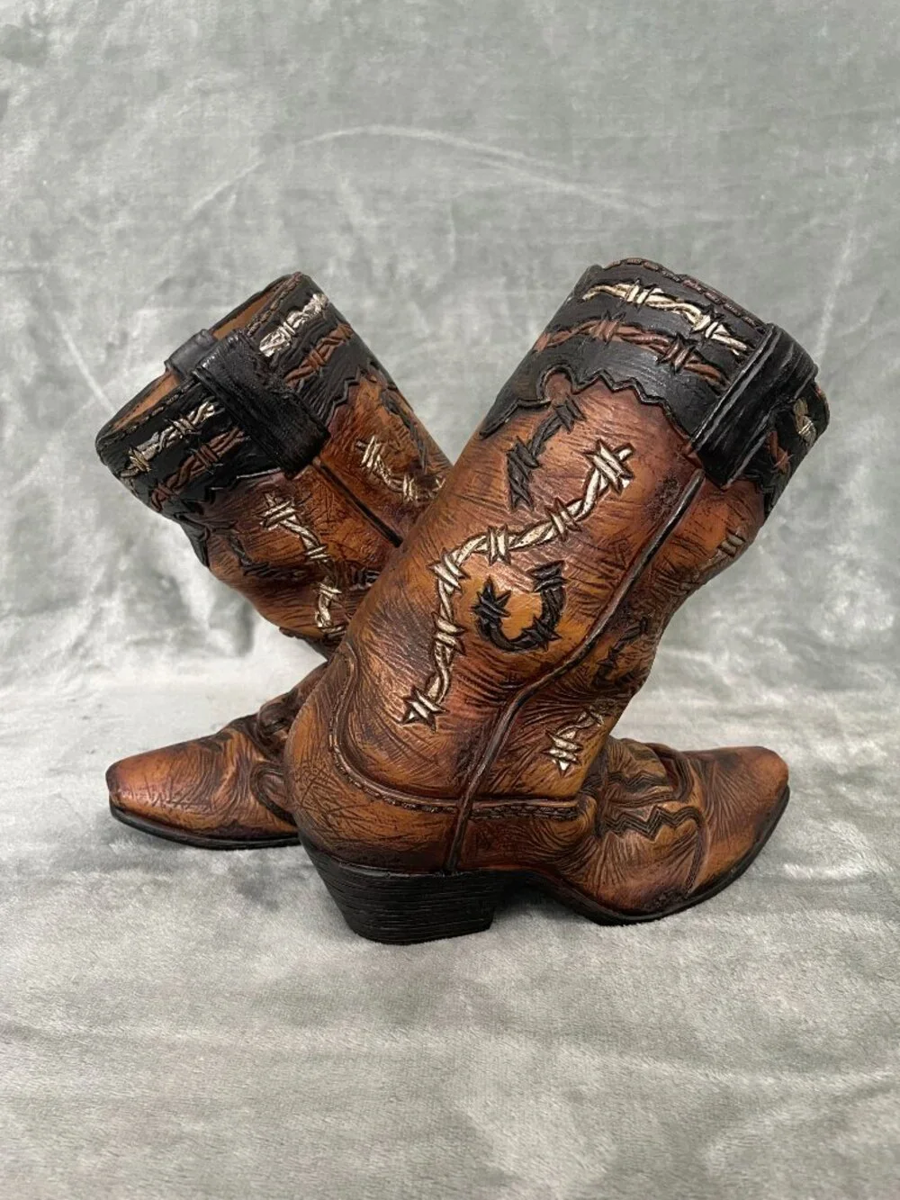 NWT Rustic Brown Cowboy Boot Wine Holder Western Home Decor Vase